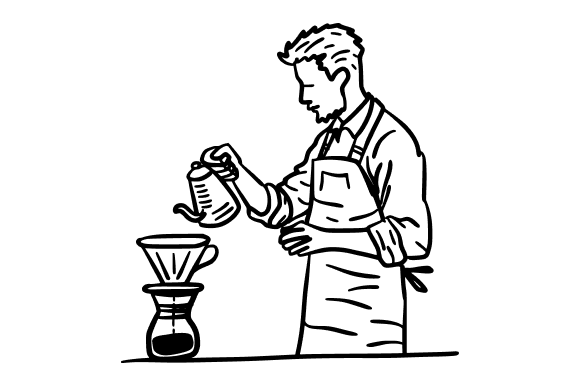 Barista with Dripper and Kettle Doodle: A Versatile Graphic Design Asset
