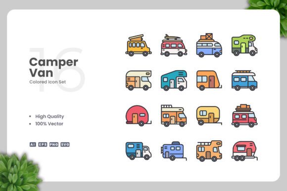 Camper Van Color Icons: A Versatile Graphic Design Asset for Creative Projects