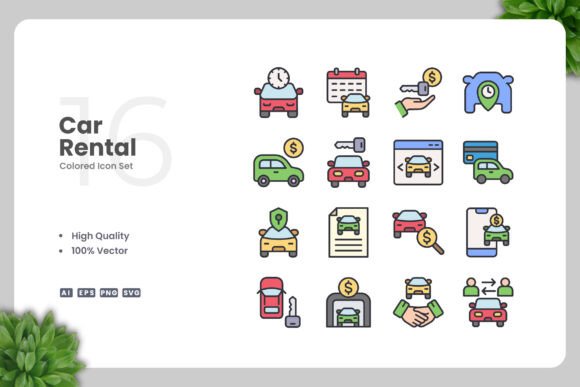 Car Rental Color Icons: A Modern Graphic Design Asset for Content Creators