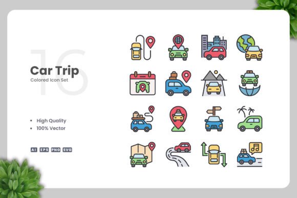 Car Trip Color Icons: A Graphic Design Asset for Polished Content