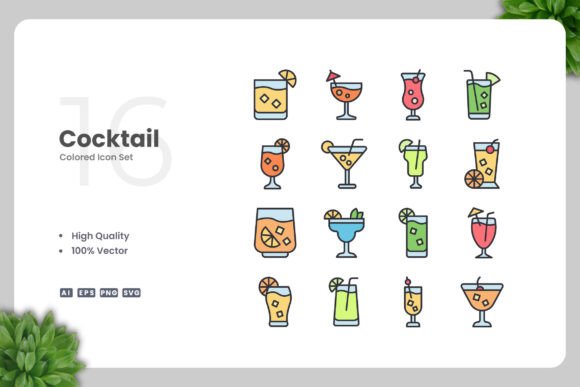 Cocktail Color Icons: A Versatile Graphic Design Asset for Modern Projects