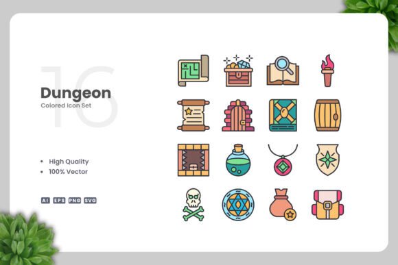 Dungeon Colored Icons: A Versatile Graphic Design Asset for Handmade Creations