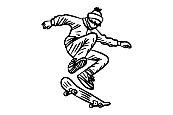 Extreme Skateboarding Stunt Doodle: A Bold Graphic Design Asset for Creative Content
