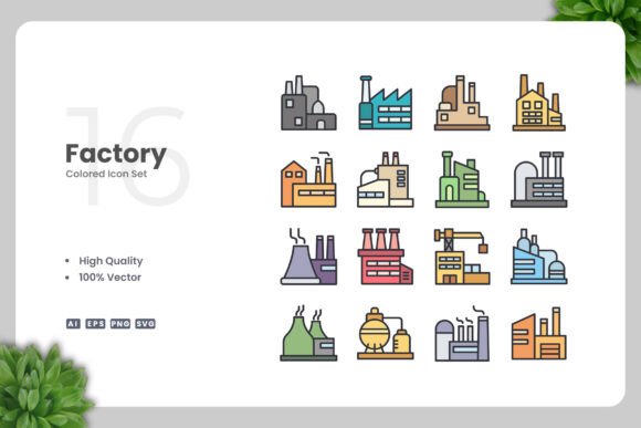 Factory Color Icons: A Modern Design Asset for Local Business Branding