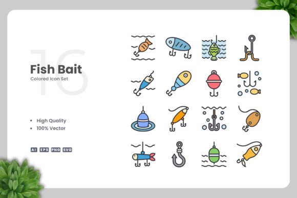 Fish Bait Color Icons for Handmade Graphics and Design Projects