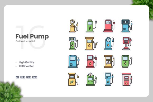 Fuel Pump Colored Icons: A Versatile Graphic Design Asset for Creative Projects