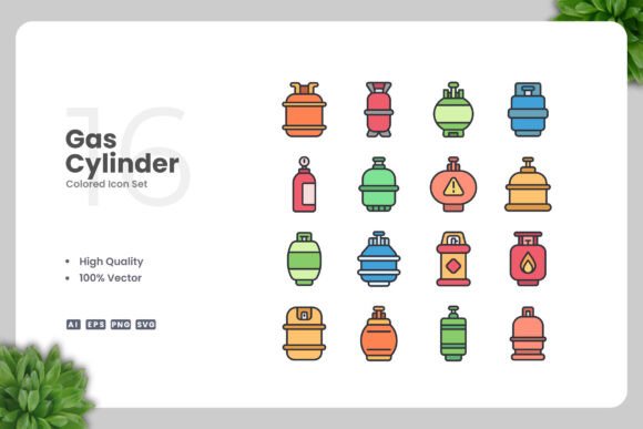 Gas Cylinder Colored Icons: A Versatile Graphic Design Asset for Local Branding