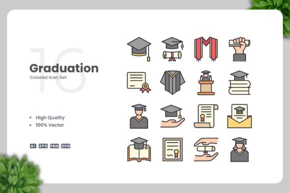 Graduation Colored Icons: A Graphic Design Asset for Modern Creative Projects