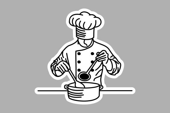 Hand-Drawn Chef Cooking: A Versatile Illustration for Design Projects
