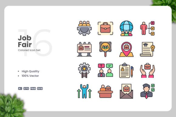 Job Fair Colored Icons – A Graphic Design Asset for Commercial Use