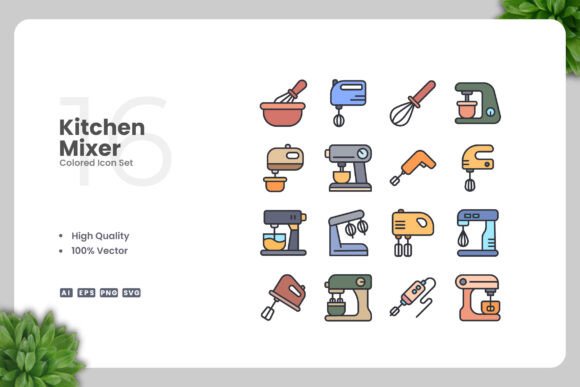 Kitchen Mixer Colored Icons for Real Craft Projects