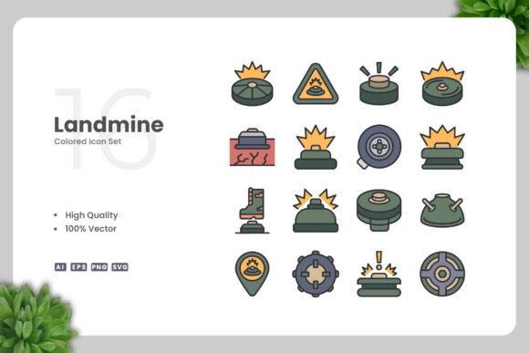 Landmine Colored Icons: A Graphic Design Asset for Modern Web and Editorial Use