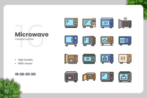 Microwave Colored Icons: A Modern Graphic Design Asset for Content Creators