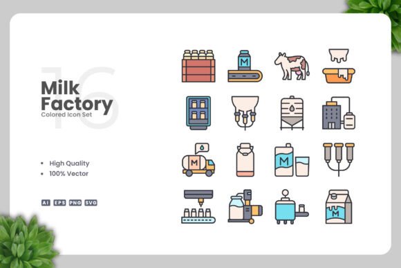 Milk Factory Colored Icons: A Versatile Graphic Design Asset for Modern Branding