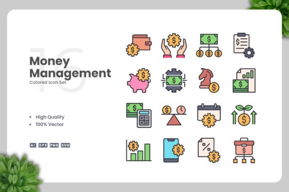 Money Management Colored Icons – A Practical Graphic Design Asset for Sellers