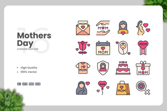 Mothers Day Colored Icons: A Simple Graphic Design Asset for Strong Branding
