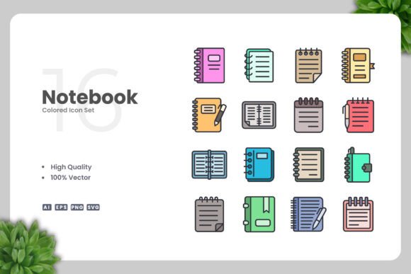 Notebook Colored Icons: A Versatile Graphic Design Asset for Content Creators