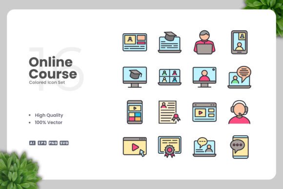 Online Course Color Icons: A Versatile Graphic Design Asset for Handmade Creations