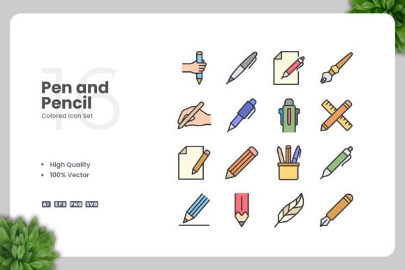 Pen and Pencil Colored Icons: A Versatile Graphic Design Asset for Local Business Branding