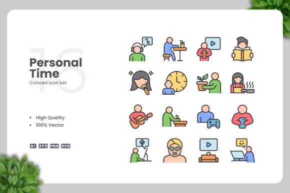 Personal Time Colored Icons: A Simple Graphic Design Asset for Strong Branding