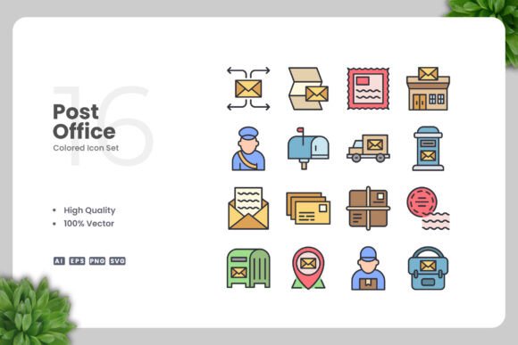 Post Office Colored Icons: A Modern Graphic Design Asset for Creative Projects
