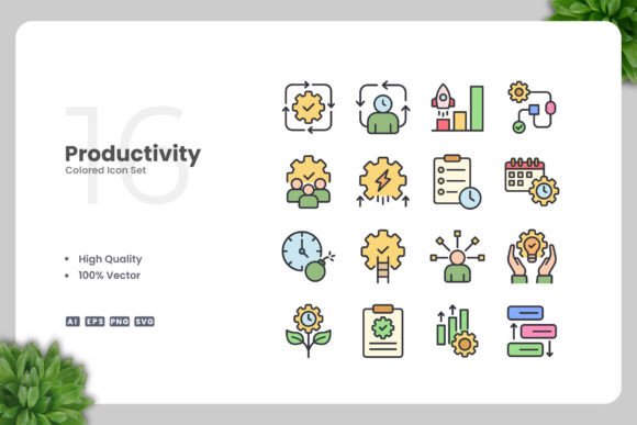 Productivity Colored Icons: A Graphic Design Asset for Polished Content Publishing