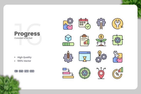 Progress Colored Icons: A Modern Graphic Design Asset for Local Business Branding