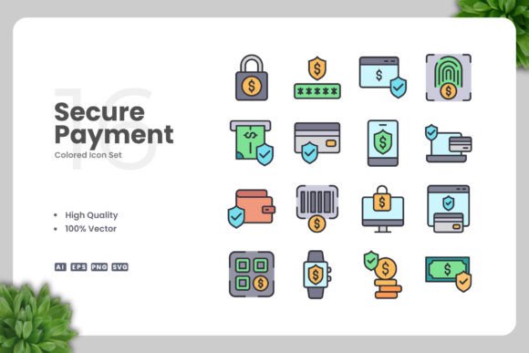 Secure Payment Colored Icons for Digital Designers