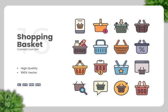 Shopping Basket Colored Icons – A Practical Graphic Design Asset for Sellers