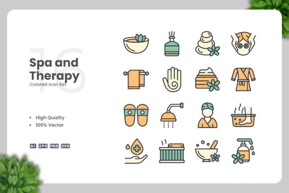 Spa and Therapy Color Icons for Small Business Branding