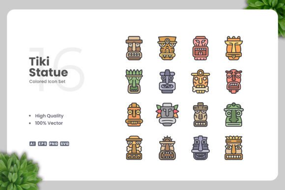Tiki Statue Colored Icons: A Versatile Graphic Design Asset for Crafters