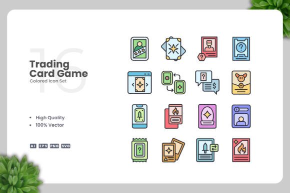 Trading Card Game Colored Icons: A Versatile Graphic Design Asset