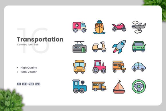 Transportation Color Icons: A Graphic Design Asset for Handmade Creators