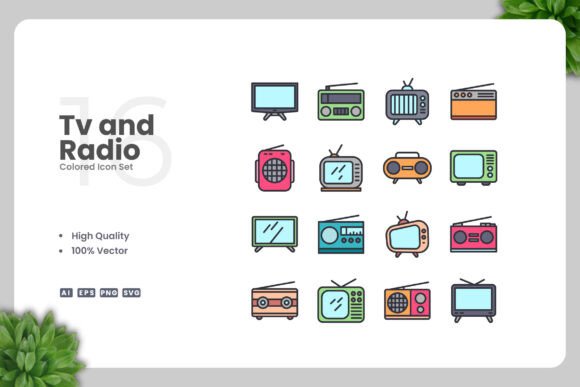 Tv and Radio Color Icons: A Versatile Graphic Design Asset for Modern Branding