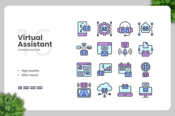 Virtual Assistant Colored Icons for Modern Branding and Marketing