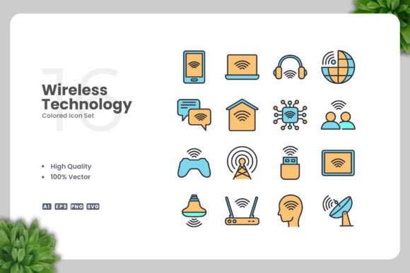 Wireless Technology Color Icons: A Modern Graphic Design Asset for Content Creators